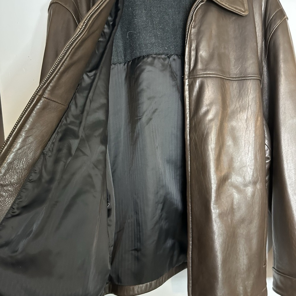 London Fog Brown Leather Zip-Front Jacket - Picture 6 of 8